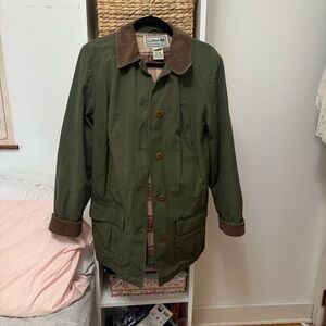 L.L. Bean Olive Jacket with Plaid Interior barn jacket